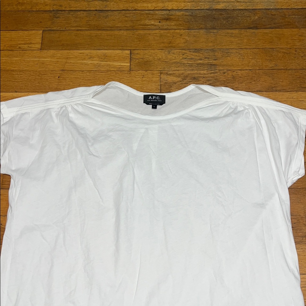 A.P.C. Oversized Boxy Fit Boatneck Cap Sleeve Tee in White, Women’s size Large - Picture 3 of 12